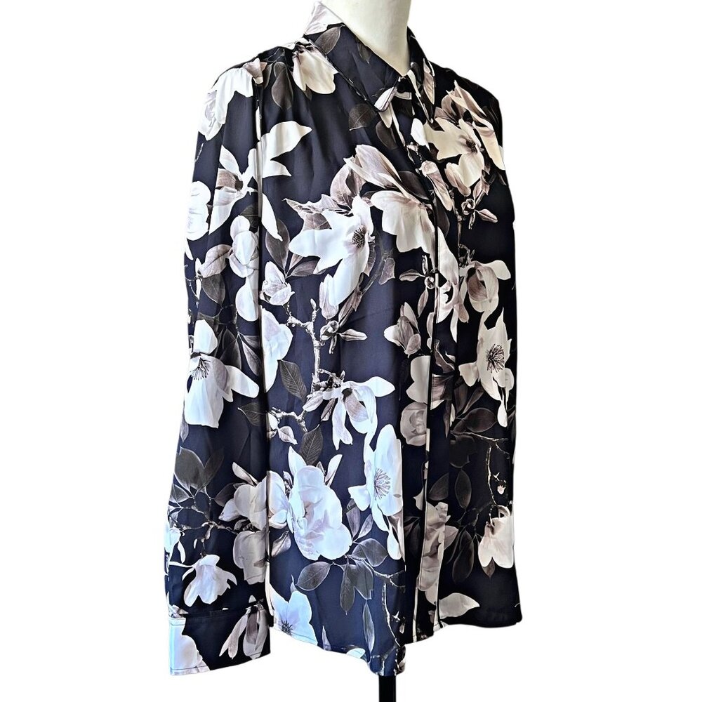 Express Portofino Floral Magnolia Long Sleeve Button Up Blouse Lightweight Large - Picture 9 of 12